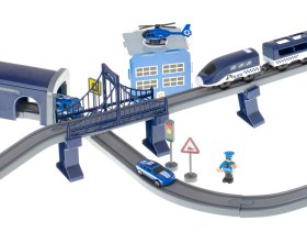 Kolejka elektryczna pociąg policja auta ~300cm (92 elementy)