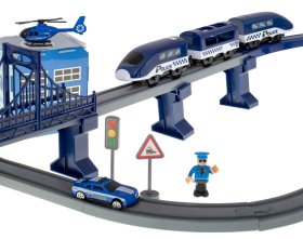Kolejka elektryczna pociąg policja auta ~300cm (92 elementy)