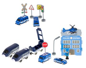 Kolejka elektryczna pociąg policja auta ~300cm (92 elementy)
