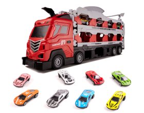 Transporter laweta ciężarówka tor samochodowy + 8 aut (~210cm)