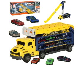 Tor wyścigowy samochodowy ciężarówka laweta transporter + 6 aut (żółty)