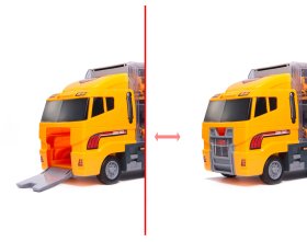Transporter ciężarówka tir wyrzutnia + metalowe maszyny budowlane