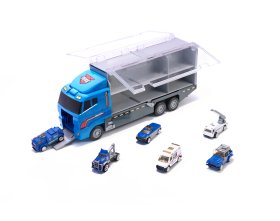 Transporter ciężarówka tir wyrzutnia + metalowe auta policja