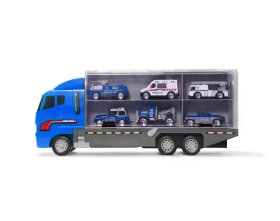 Transporter ciężarówka tir wyrzutnia + metalowe auta policja