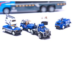 Transporter ciężarówka tir wyrzutnia + metalowe auta policja