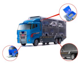 Transporter ciężarówka tir wyrzutnia + metalowe auta policja