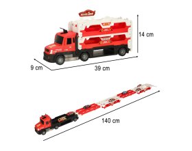 Transporter laweta ciężarówka tor samochodowy + 6 aut (~140cm)